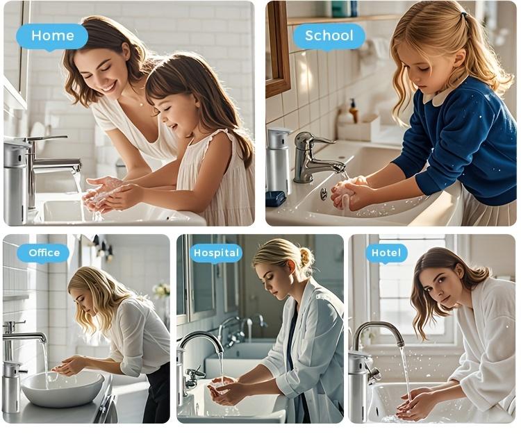 Automatic Sensor Soap Dispenser, Stainless Steel Rechargeable Liquid Dispenser, Infrared Sensor Hand Bottle, Adjustable Height Levels, 16.23oz Large Capacity, Rechargeable Wall-Mounted Bathroom Liquid Dispenser Suitable for Kitchen And Bathroom