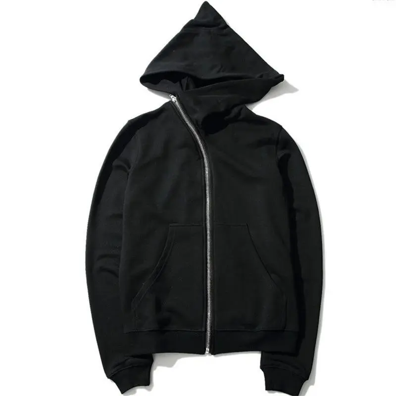 Men's Zip-Up Hooded Sports Jacket Black Skateboarding Streetwear Top