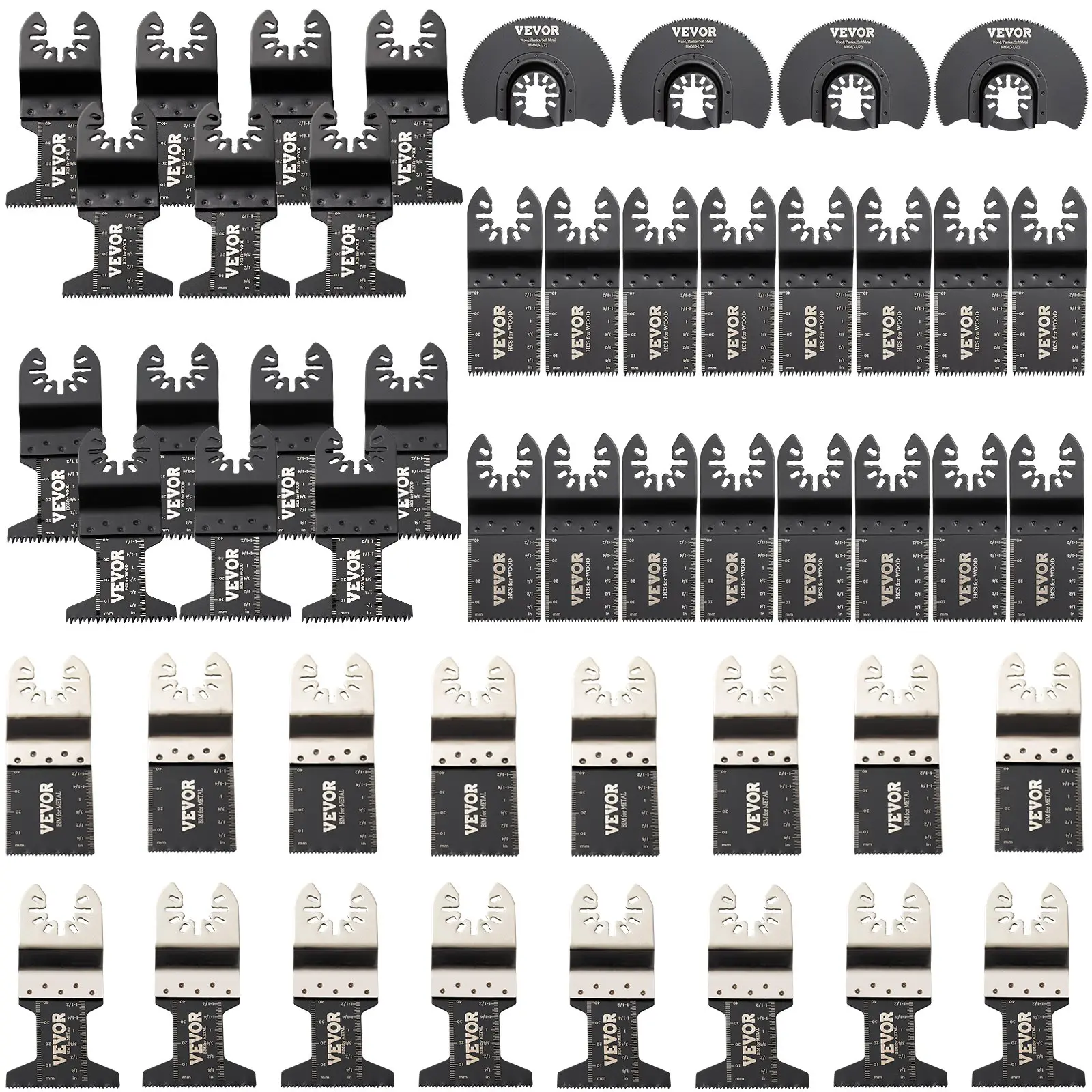 VEVOR 50 PCS Multi-Size Universal Oscillating Blades Kit, Quick Release HCS/SS Multi-Material Cutters for Wood, Plastic, Metal Nails, Bolts, Compatible with Dewalt, Dremel, Fein, Worx, Bosch, Makita, Milwaukee, Ideal for DIY Users