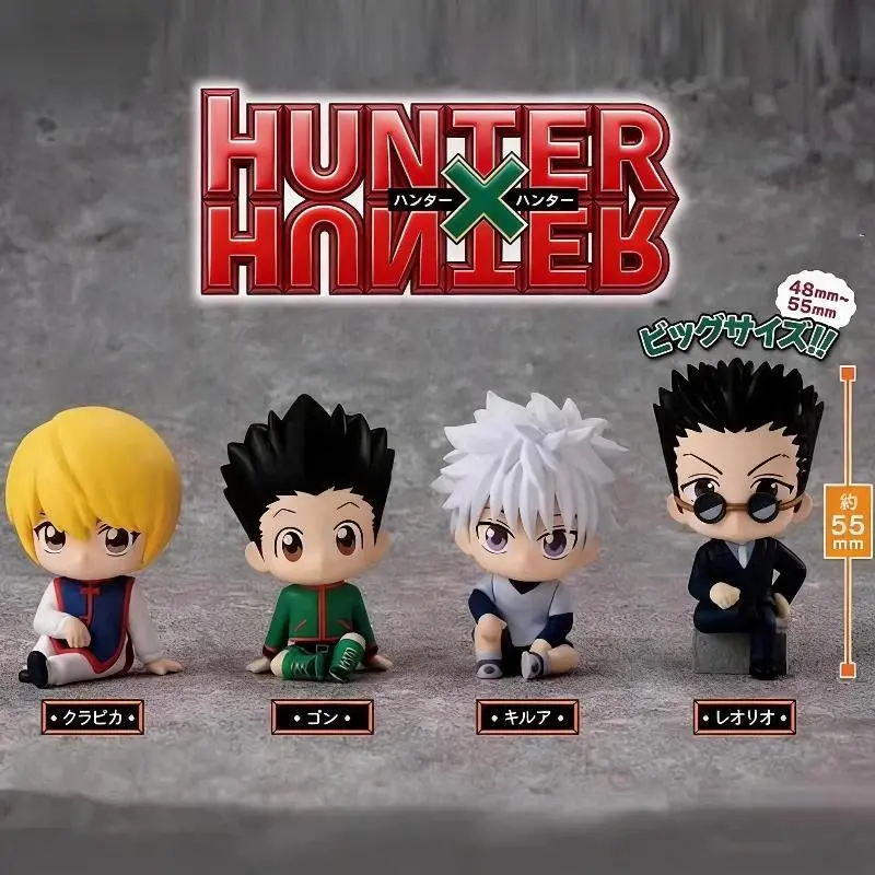 4pcs/Set Hunter x Hunter Chibi Sitting Anime Figure Cute Gon Killua Kurapika Leorio Doll Model Desktop Ornament Capsule Toy Gift