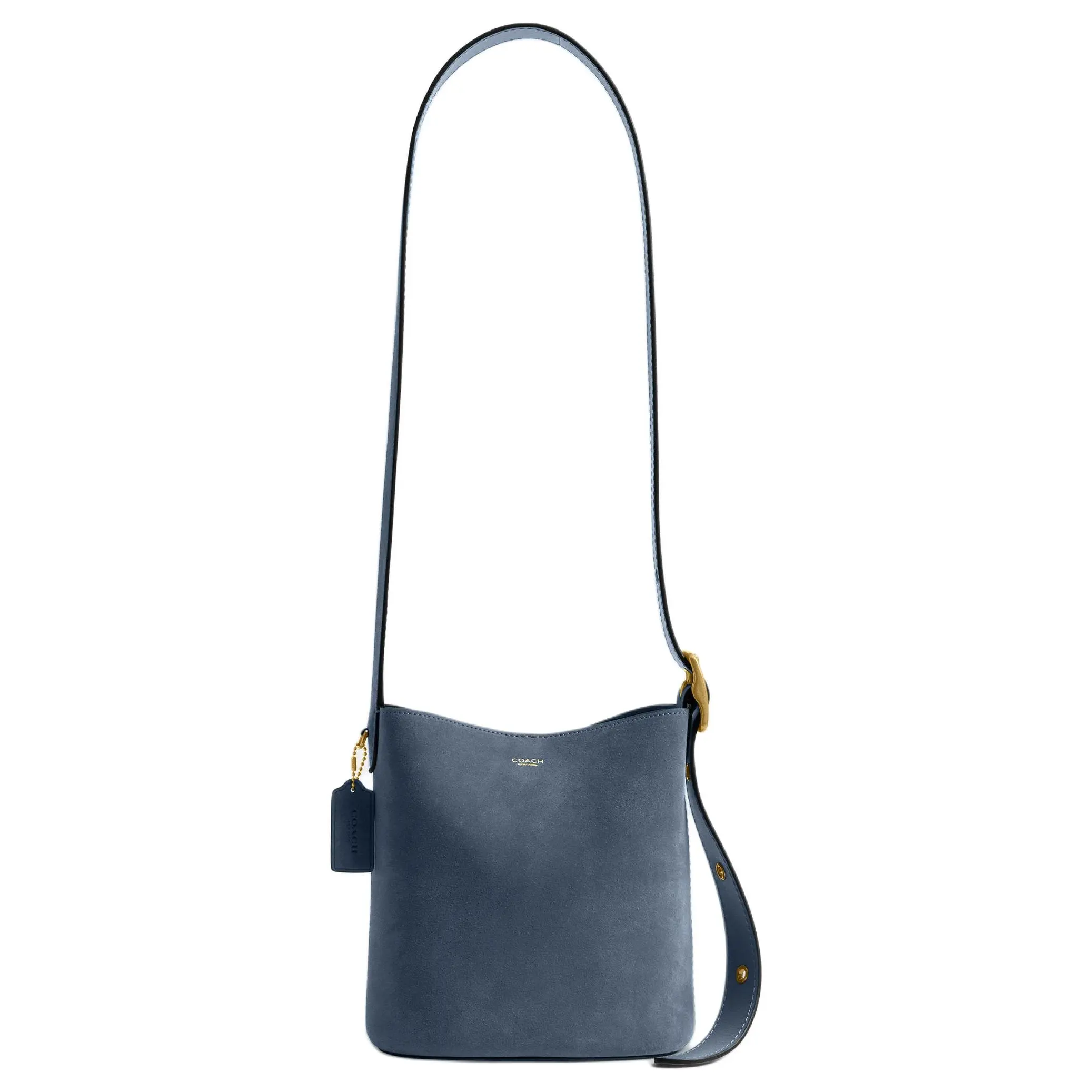 COACH Bleecker 21 Detachable Zip Pouch – Women’s Tractor-Clasp Bucket Bag in Light Denim Cowhide
