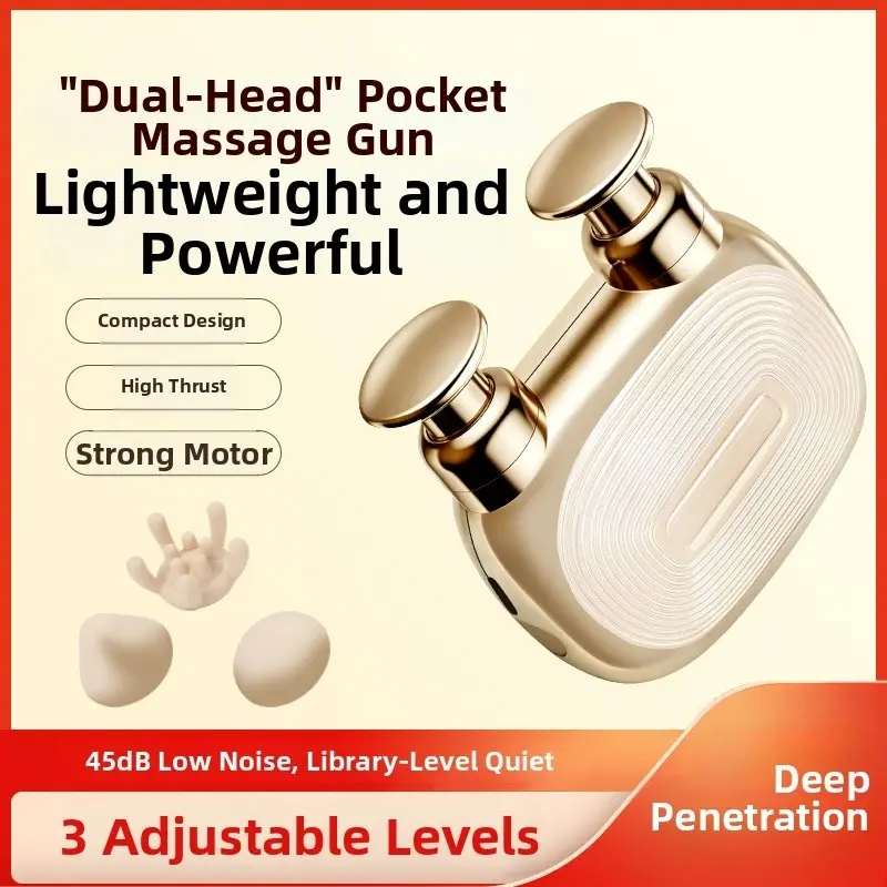 Mini double-head massage set (with 6 massage heads), mini fascial gun, impact-style deep-tissue handheld muscle massager, 3-speed adjustable mode, mobile handheld massager, suitable for various scenarios such as home, gym, office, and outdoor.