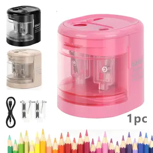 Electric Pencil Sharpener, Dual Hole Design 6-12mm, Wheat Straw Color, Battery or USB Powered, Automatic Stop, Safe and Reliable, Office Stationery Supplies, Office Supplies