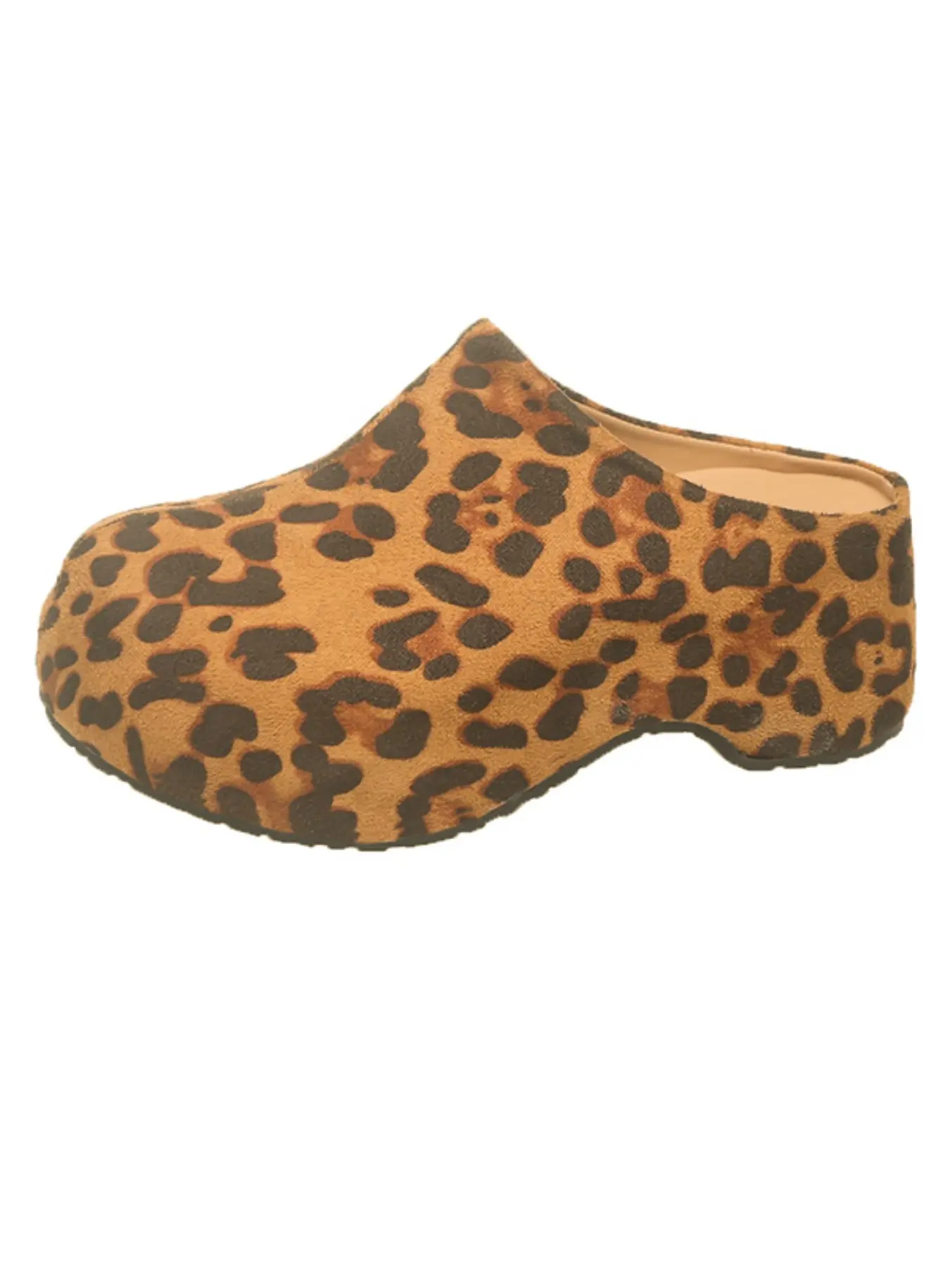 Retro Faux Suede Platform Mules Clogs For Women, 7CM Hidden Invisible Wedge Heel Slip On Backless Clog Slippers, Leopard/Tan/Dark Brown Casual Outdoor Shoes