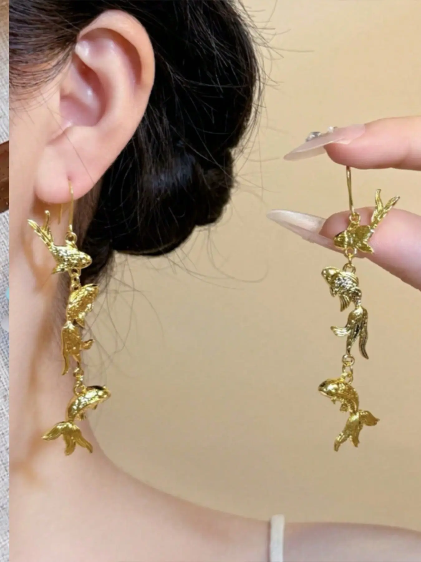 Elegant Koi Fish Alloy Earrings, Long Dangle Design, Perfect Gift for Women, Ideal for Festive Occasions, Vintage Style Jewelry