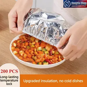 200PCS Disposable Aluminum Foil Food Covers, Heat-Retaining Freshness Preservation Covers for Bowls, Plates & Food Containers, Lightweight Kitchen Accessories for Home Dining, Meal Prep, Parties, BBQs, Food Storage & Everyday Use