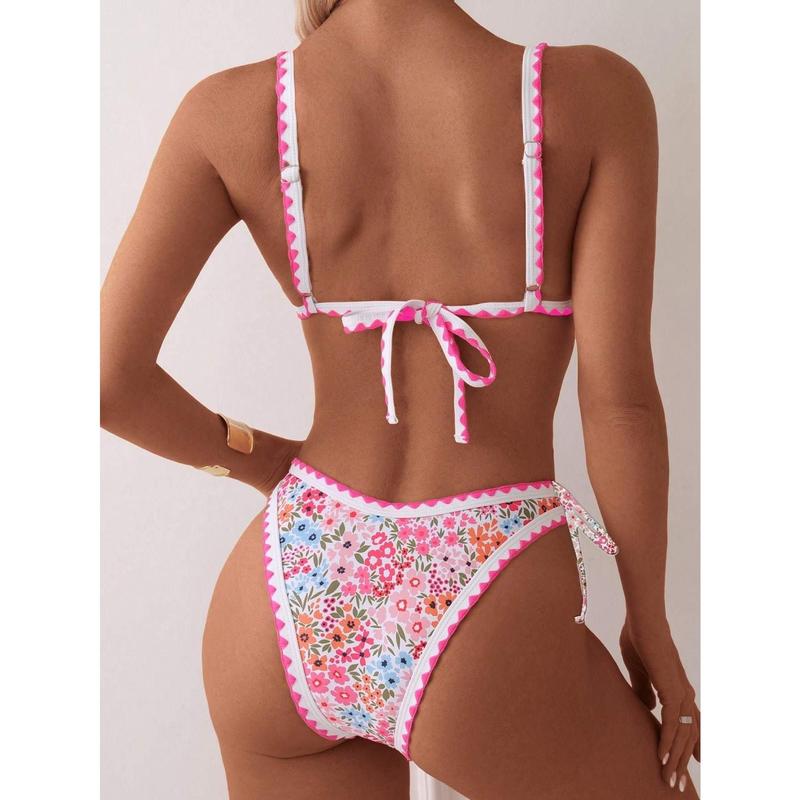 ZAFUL Ladies' Bikini Set - Knitted Printed Dog Tooth Edged High-Waisted Strappy Swimsuit - Cute One-Piece Swimsuit
