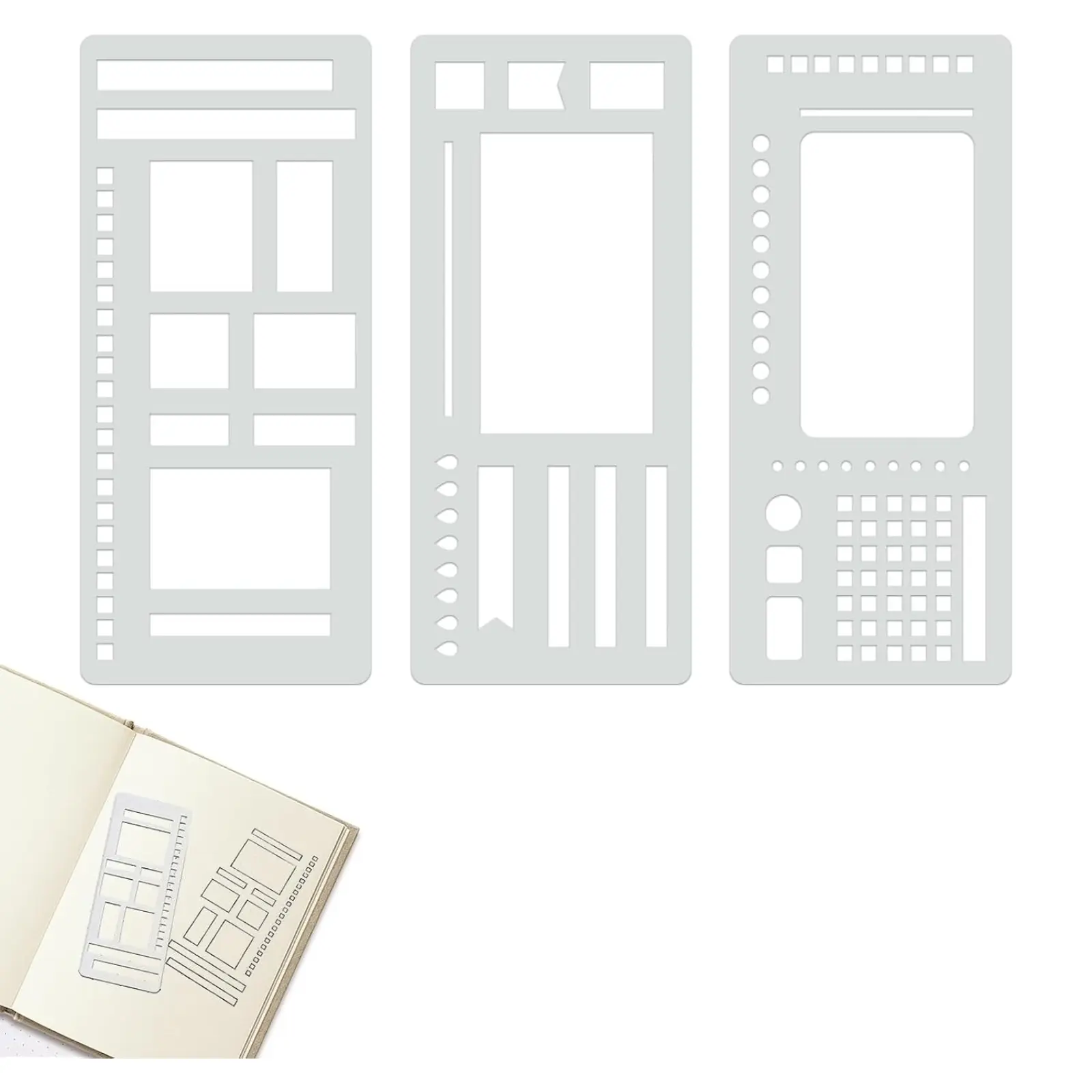 Handmade Flexible Record Template,3 Pack Planner Stencil Set for Dot Grid,Drawing,Checklists,Boxes,Lines&Daily Planning,Reusable Templates Kit for Journaling,Calendar,Scrapbooking&DIY Crafts Supplies