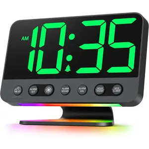 Digital  Clocks for Bedrooms: Large Bold Number 5 Brightness Dimmer - Easy to Read Across The Room - 5  Sound 8 Night Light - Green