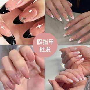 High-end long solid color press-on nails, almond-shaped glossy detachable nail pieces