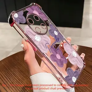 Creative Purple Electroplated Flower Design, Anti-Drop and Shockproof, Four-Corner Airbag Full Coverage Protection Case Compatible with Honor X9A/X9B/X9C/Magic 5 Lite/Magic 6 Lite/Magic 7 Lite/X7C/X9D/X8B/X8C/X6A/X6B/X6C/400/400 Pro/400 Lite and Other Ser