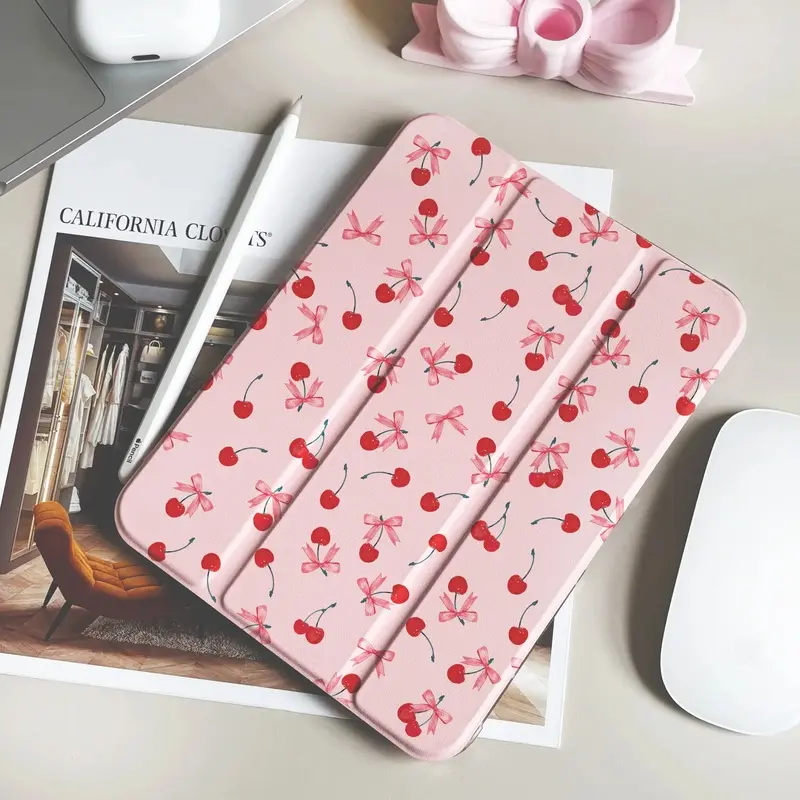 Ms. Cherry Transparent Protective Tablet Case - Slim, Lightweight, Durable with Magnetic Hold & Pencil Holder, Handheld Accessories for Various Models of iPad Air 6/5/4, Pro 4/3/2/1, 11/10.9/8/7, Mini 7/6