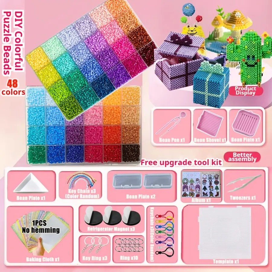 24000pcs/48-Color 2.6mm Fuse Beads Pack, Vibrant Plastic Craft Beads for Jewelry Making, Scrapbooking & Home Decor, Durable Beads