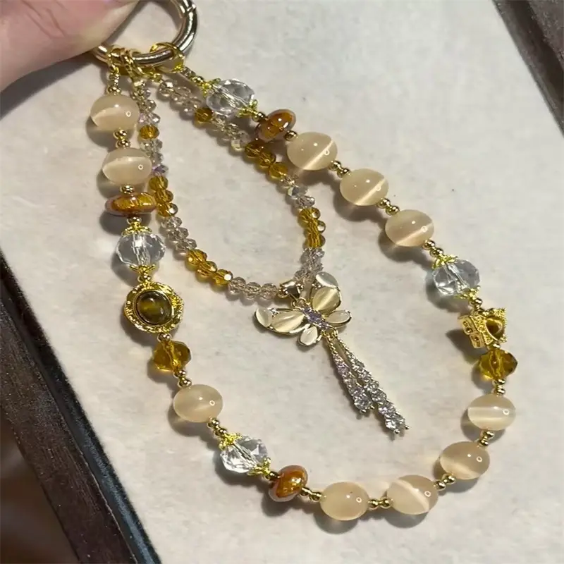 Melard Tiger Eye Beaded Butterfly Tassel Phone Chain, Exquisite and Versatile Bag Pendant, CCD Camera Hanging Accessory