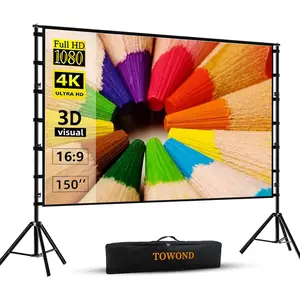 Projector Screen and Stand, 150 inch Indoor Outdoor Projection Screen, Portable 16:9 4K HD Rear Front Movie Screen with Carry Bag Wrinkle-Free Design for Home Theater Backyard Cinema