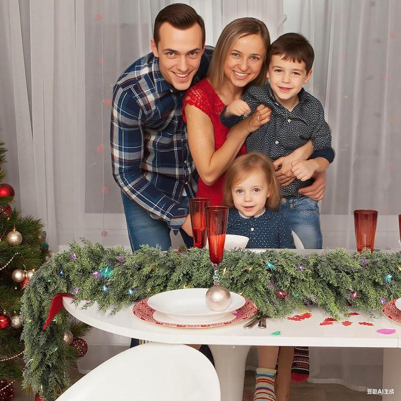 9ft Pre-Lit Christmas Pine Garland with 50 LED Lights Realistic Faux Greenery for Mantle Stair & Fireplace Battery Operated Remote Control Indoor Outdoor Decorations, Get Free Gift