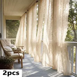2-Pack Outdoor Curtains, Window Drapes, Paisley Lace Breathable Window Shades, Rod Pocket Hanging, Suitable for Patio Pavilion Garden, Polyester Material