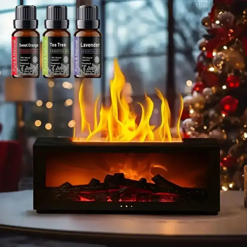 Fire Humidifier & Aroma Diffuser with 7-Color LED Flame Effect,  Remote colorful fireplace air  purifier diffuser. addict Lamp DiffuserEssential Oil Diffuser, Aromatherapy Machine, with Humidifier Lamp Diffuser with Cool MistCC41PeakPulse Gear