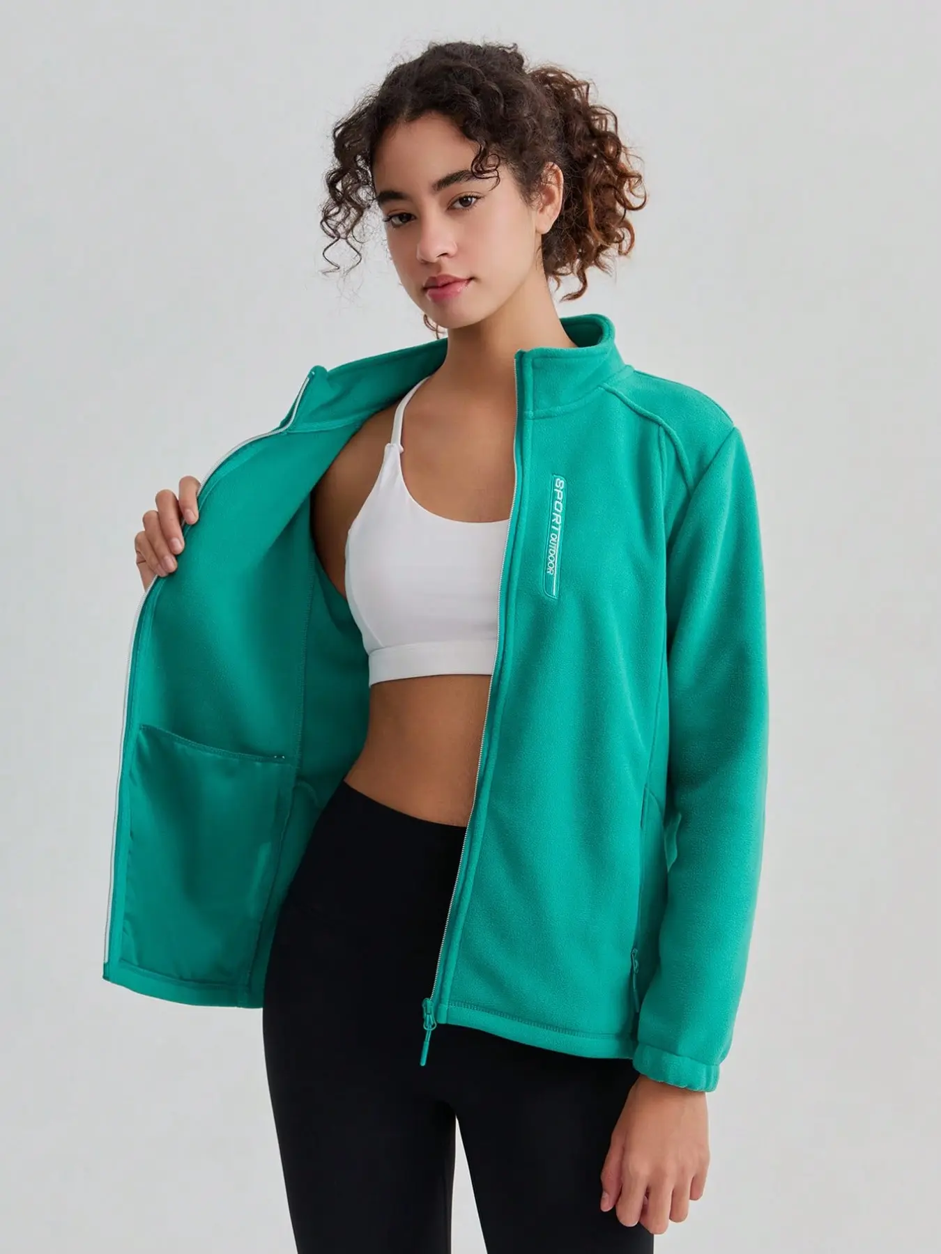 Women's Spring Fall Fleece Jacket, Outdoor Thick Warm Breathable Cardigan, Stand Collar Slim Fit Polar Fleece Coat, Hiking Sports Outerwear