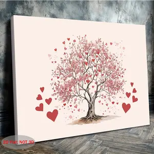 2D Flat, 1pc Tree of Hearts Wall Art - Pink & Red Valentine's Day Print Suitable for Bedroom, Living Room, Kitchen Decor - Wrapped Canvas Frame Romantic Love Painting, Holiday Gift for, 2D Flat