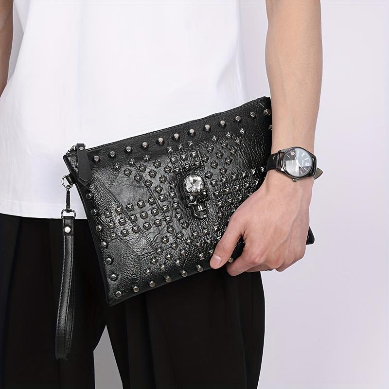 New style men's bag, fashionable and versatile women's bag, rivet envelope clutch, small bag, large capacity hand-held bag