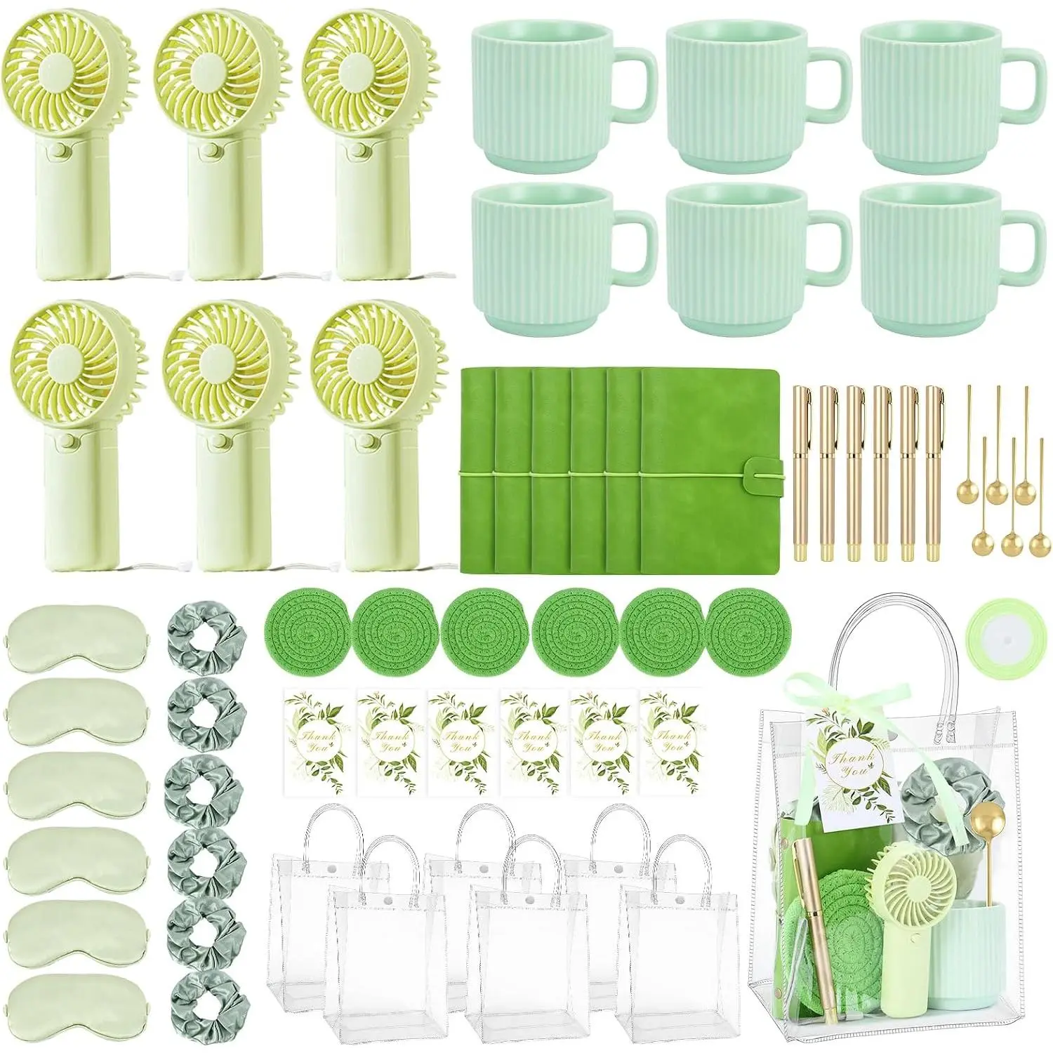 6 Set  Shower  Prizes, 61 count Gifts Kit for Bridal Party Favor Bulk | 6 luxury wedding  sets! Includes mugs, spoons, coasters,notebook.  for party  winners and special guests.