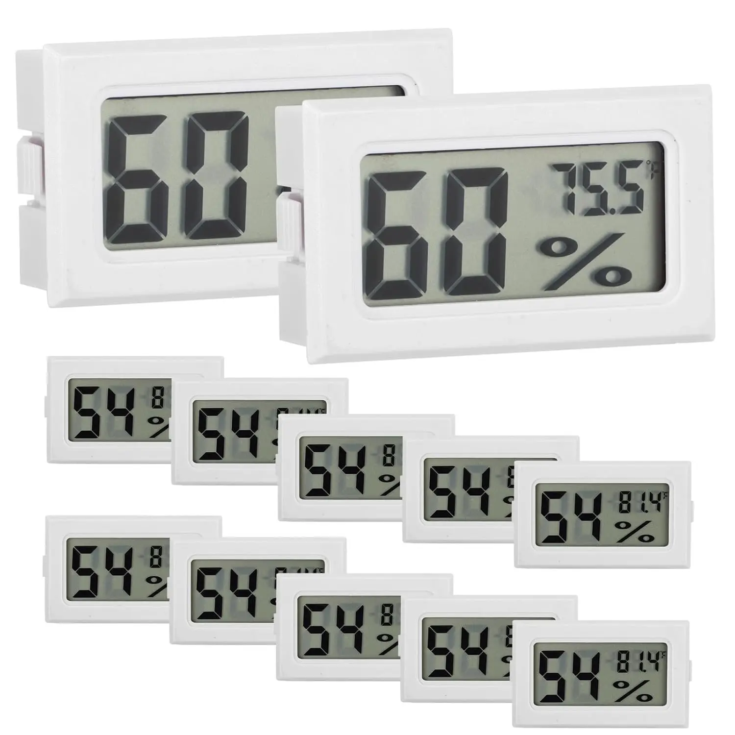 12 Pack Mini Hygrometer Digital  Temperature Humidity Meters Gauge Indoor Thermometer Hygrometer LCD Display Fahrenheit (?) for Guitar Case,Greenhouse, Garden, Cellar, Closet (White)