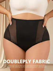1XL-6XL,Summer Plus Size Women's Everyday Fresh Breathable Mesh High-Waisted Shapewear Underwear Panties, Full Coverage Butt Lifter, Elastic Waist Briefs, Solid Color, Silk lingerie,Soft fabric intimatesAll Seasons