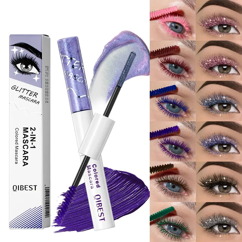 2-in-1 diamond shining affordable beauty mascara, long-lasting makeup, color-displaying, lightweight texture, colored double-headed Mascara Duo