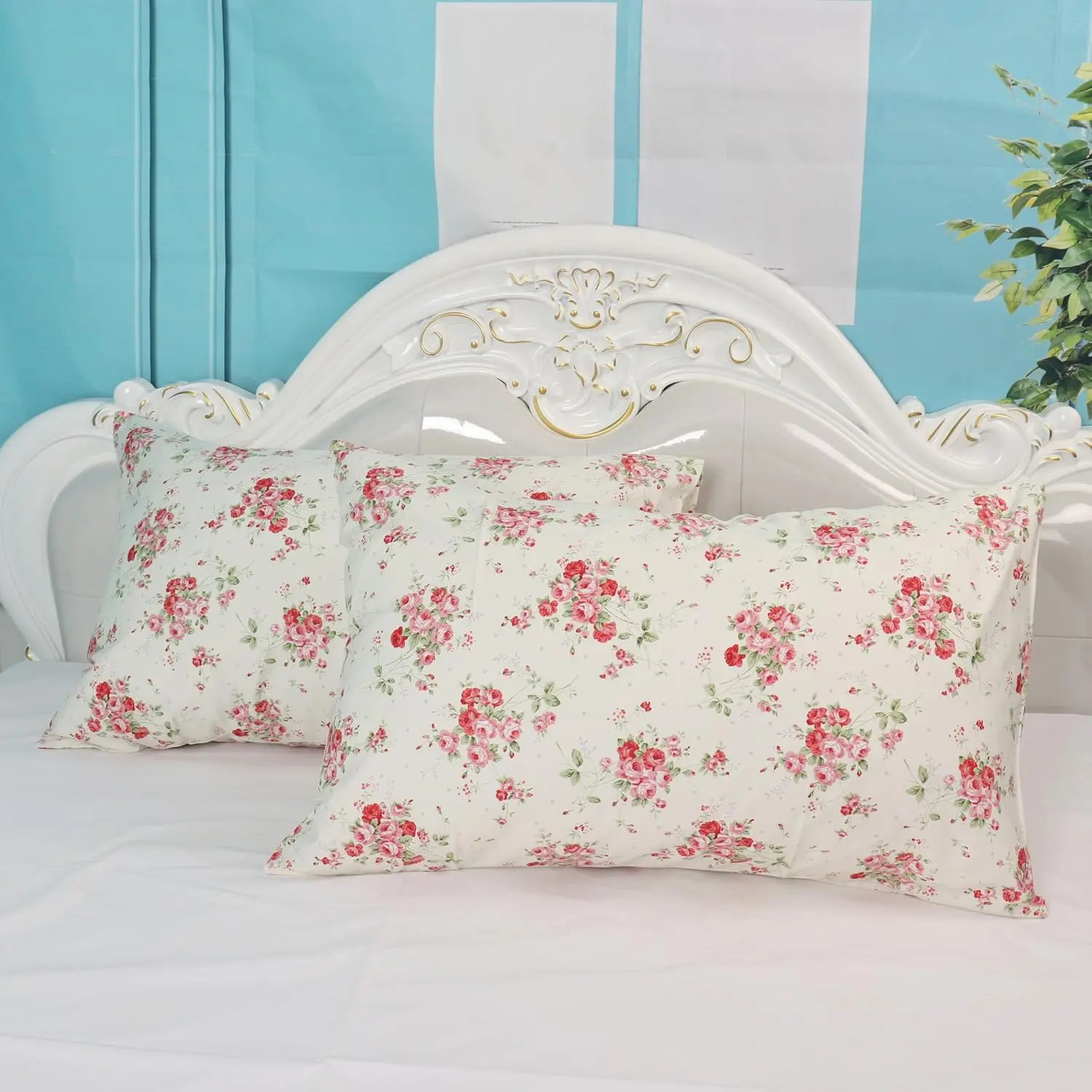 2 Pack Ultra Soft   Pillow Cover, Red Floral  Bed Pillow Covers with Envelope Closure End, Soft Breathable