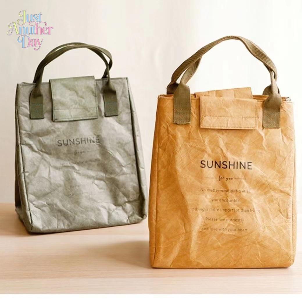 Insulated Lunch Tote Bag for Women Men Waterproof Tyvek Paper Lunch Bag with SUNSHINE Print Leak-Proof Thermal Cooler Bag for Work Picnic and School Durable Handbag for Bento Boxes
