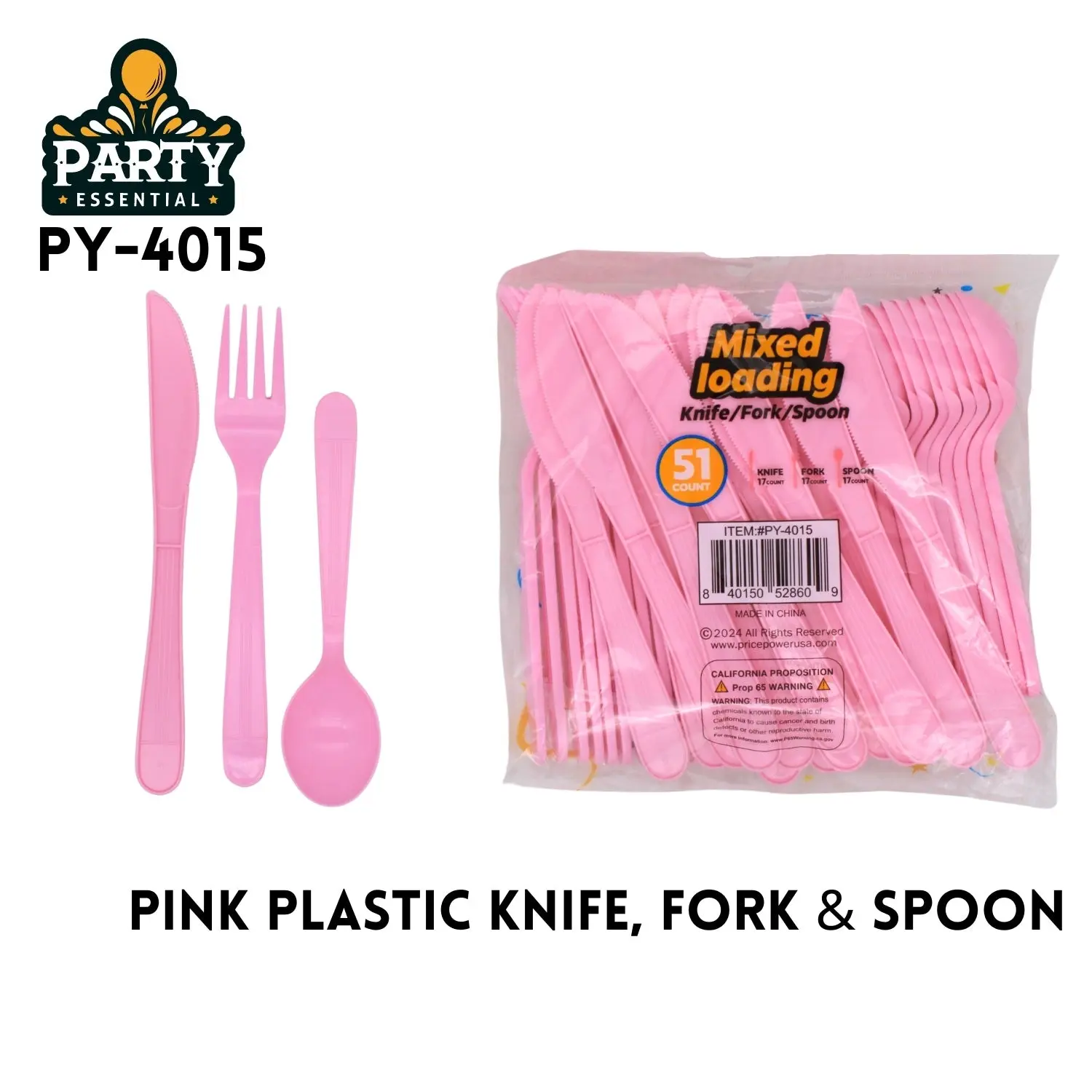 Disposable Plastic Tableware Set Pink Knives Forks Spoons 51 Count, Disposable Utensils for Pink Themed Party Picnic Backyard BBQ Camping Birthday Outdoor Gathering Daily Event Use