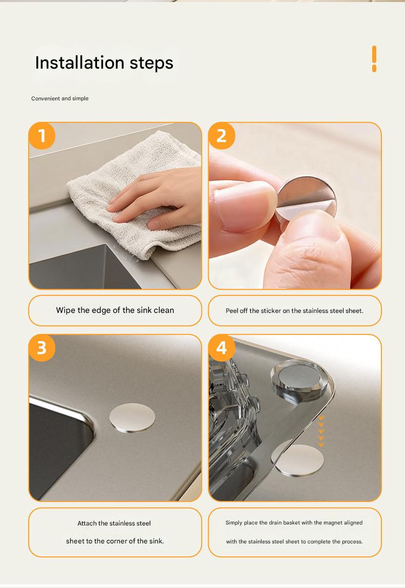2 PCS Compatible with right-angle stainless steel sinks | Food-grade material | Special for daily residue filtration Magnetic draining triangular kitchen sink filter for storing food scraps, leftovers, and kitchen waste .
