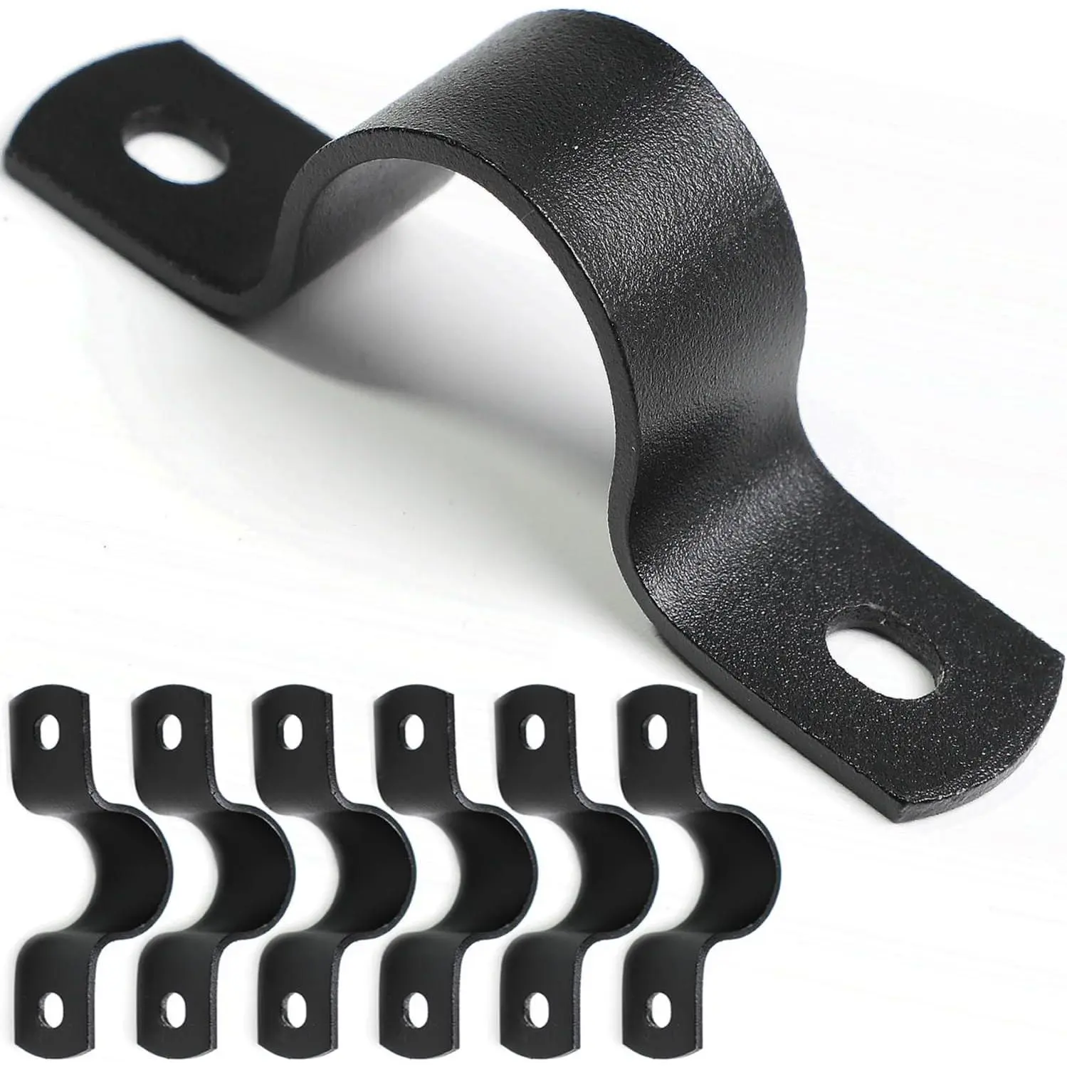3/4 Inch Black Metal U-Clamp Pipe Clamps - 2-Hole U-Brackets for DIY Pipe Fixing (Pack of 6)