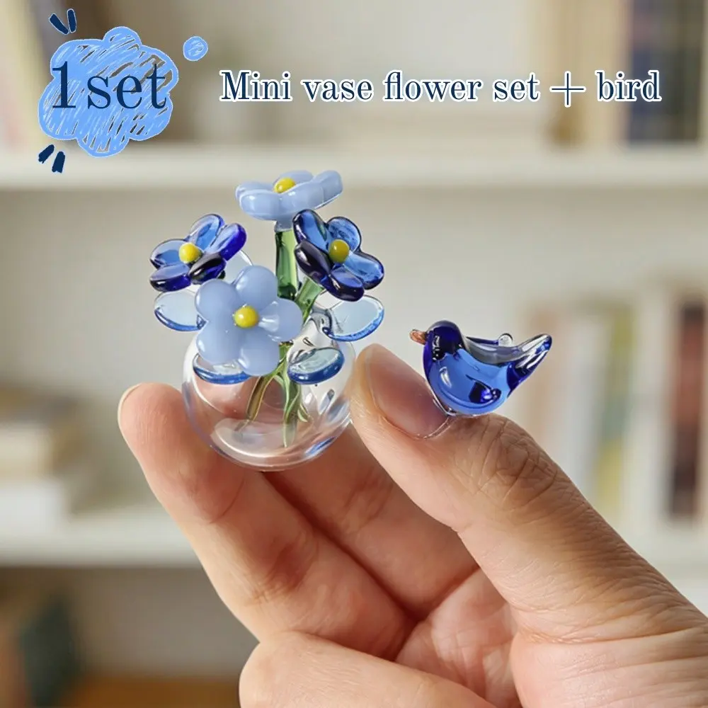 1Set MiNi Glass Flower Bird Decor for Women, Mom, Wedding Gift, Centerpiece, Office & Home Table Decor
