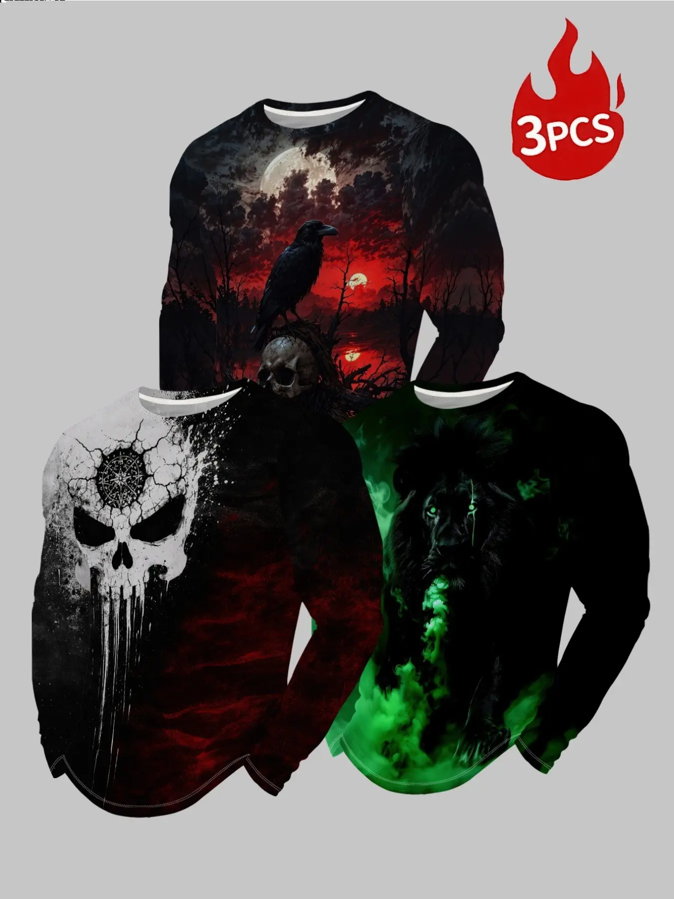 Men's long sleeved three piece combination, multi theme creative full print, daily multi piece replacement top