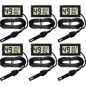 Mini Digital Temperature Humidity Meters Gauge with Probe Gauge LCD Fahrenheit Display Thermometer Hygrometer for Incubator Reptile  Greenhouse Chicken Coop Garden(Black, 6 count)