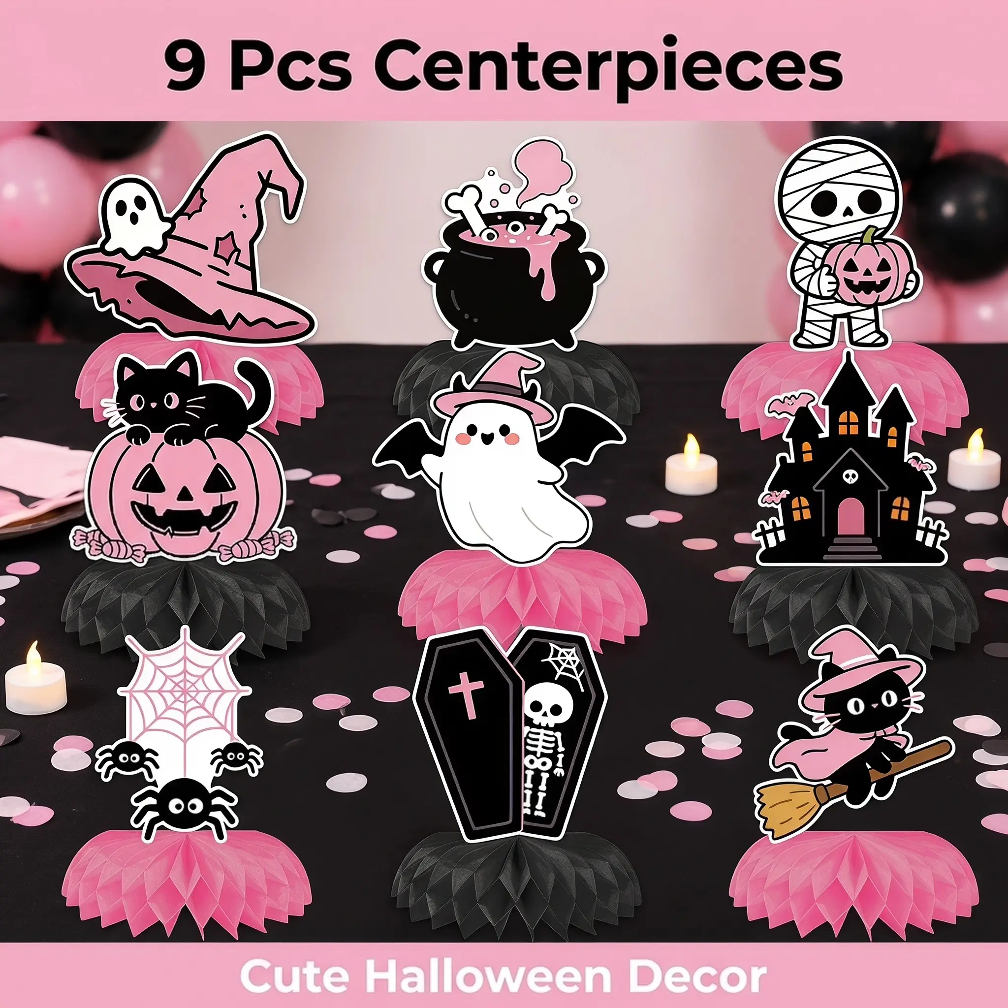 and Halloween Honeycomb Centerpieces, 9pcs Table Decorations for Halloween, Birthday, Baby Shower Parties
