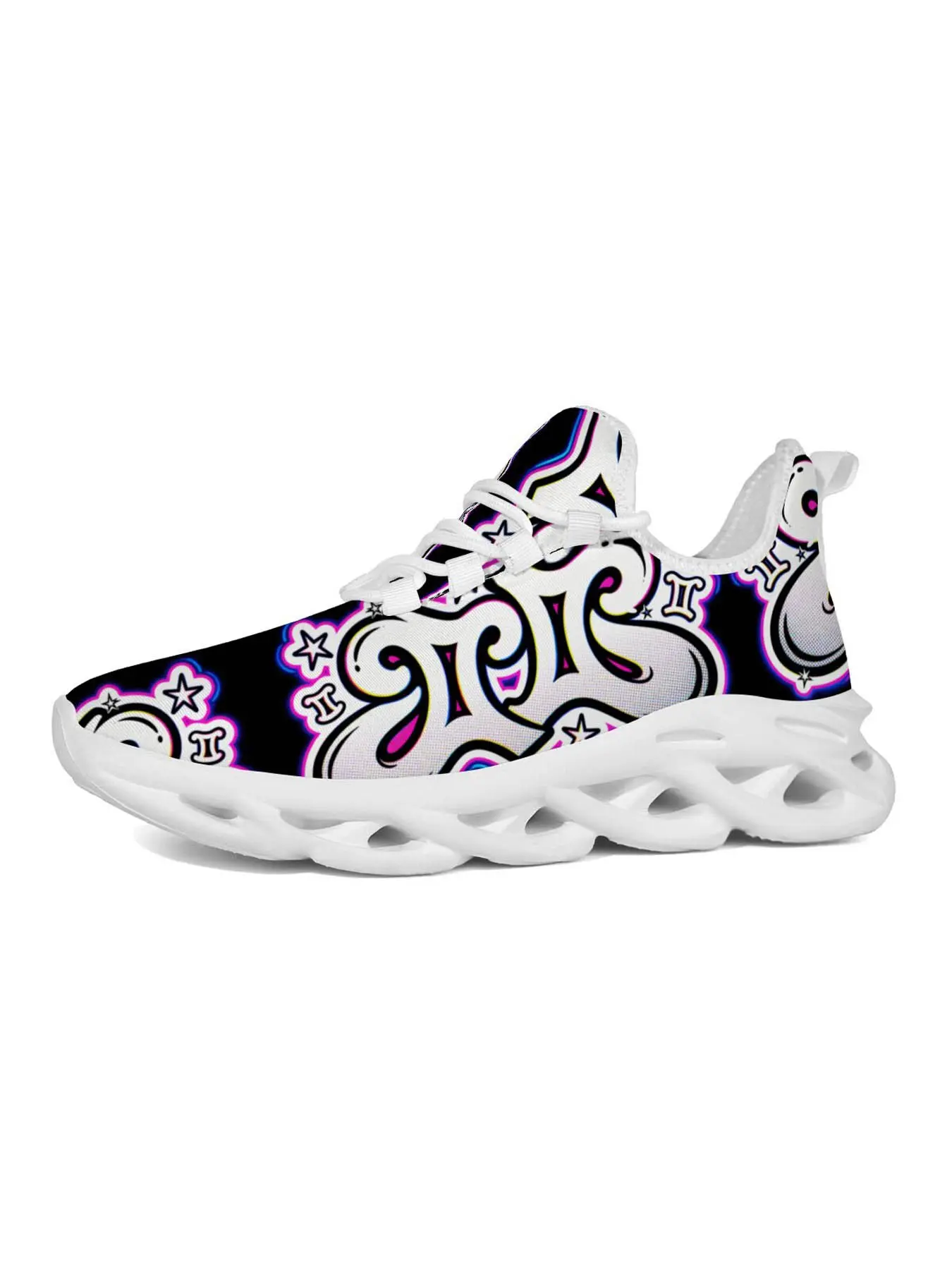 Gemini Zodiac Theme Casual Running Shoes, Millennial Cyber Art Style, Gemini Symbol Ii Print, Gradient Thick Sole, Fashionable Unisex Training Shoes