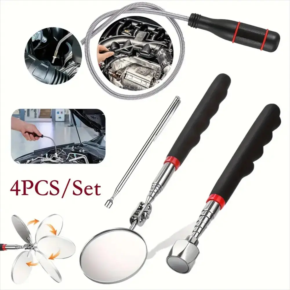 4-Piece Magnetic Pickup Tool Set, Extendable Flexible Long Magnet Kit, Durable Bending Automotive Repair Tools, Easy Iron Attraction in Narrow Spaces, Hand Tools