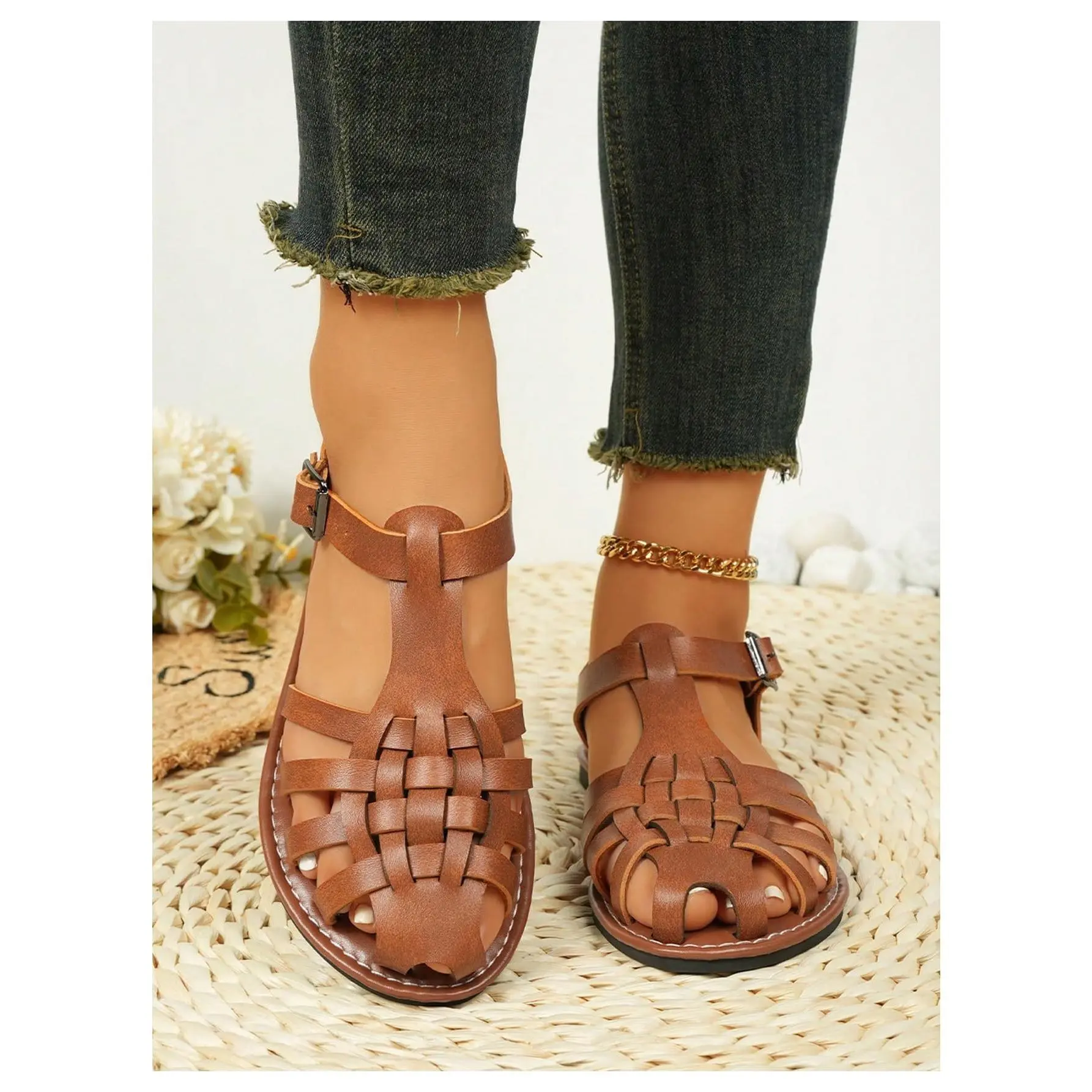 Closed Toe Flats Sandals Dressy Huaraches Sandals Ankle Strap Mexicanos Slingback Vacation Work Shoes