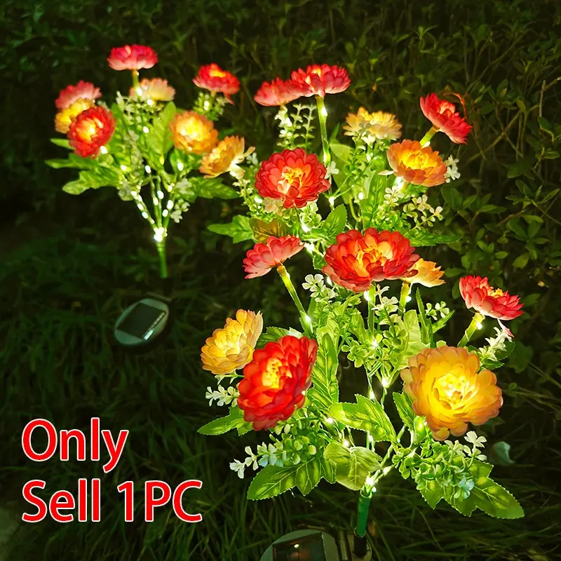 1 Pack 7 Head Solar Snow Lotus LED Fake Flower Light, Outdoor Garden Decoration, Ground Insert Lawn Lamp, Energy Efficient Lighting, Outdoor Pathway Lights Solar Powered