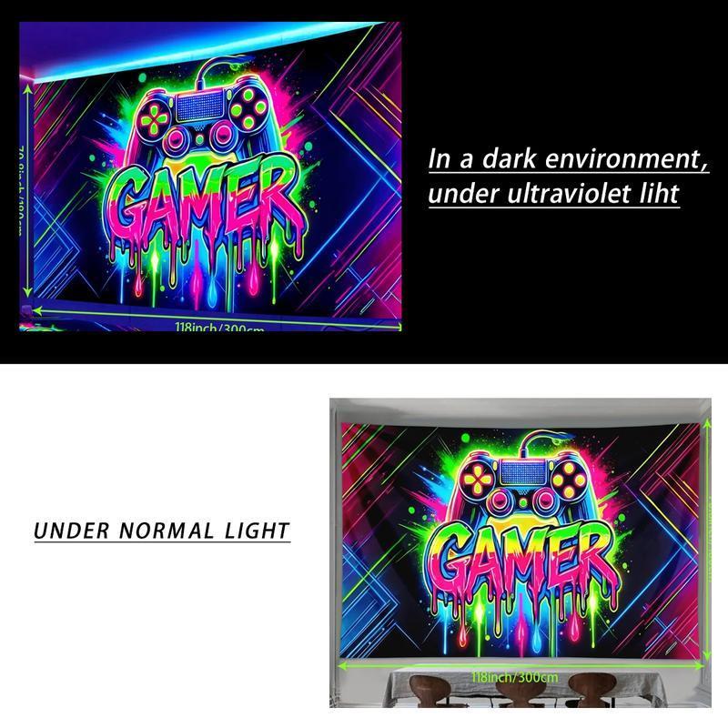 Game Controller Pattern Tapestry, UV Reactive Black Light Tapestry, Game Controller Neon Light Effect Wall Hanging, Bedroom Aesthetic Art Decoration Wall Tapestries