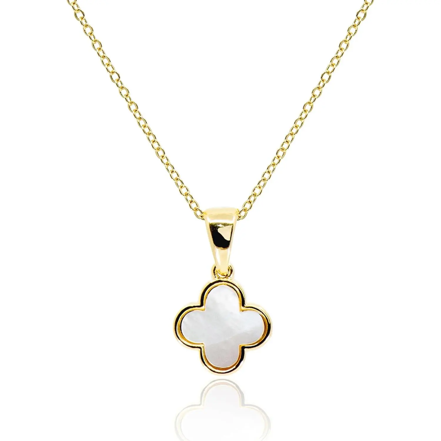 Four Leaf Clover Necklace for Women Dainty Mother of Pearl White Black Onyx Pink Blue Mint Green Crystal Lucky Clover Pendant 14K Gold Plated Jewelry Gifts