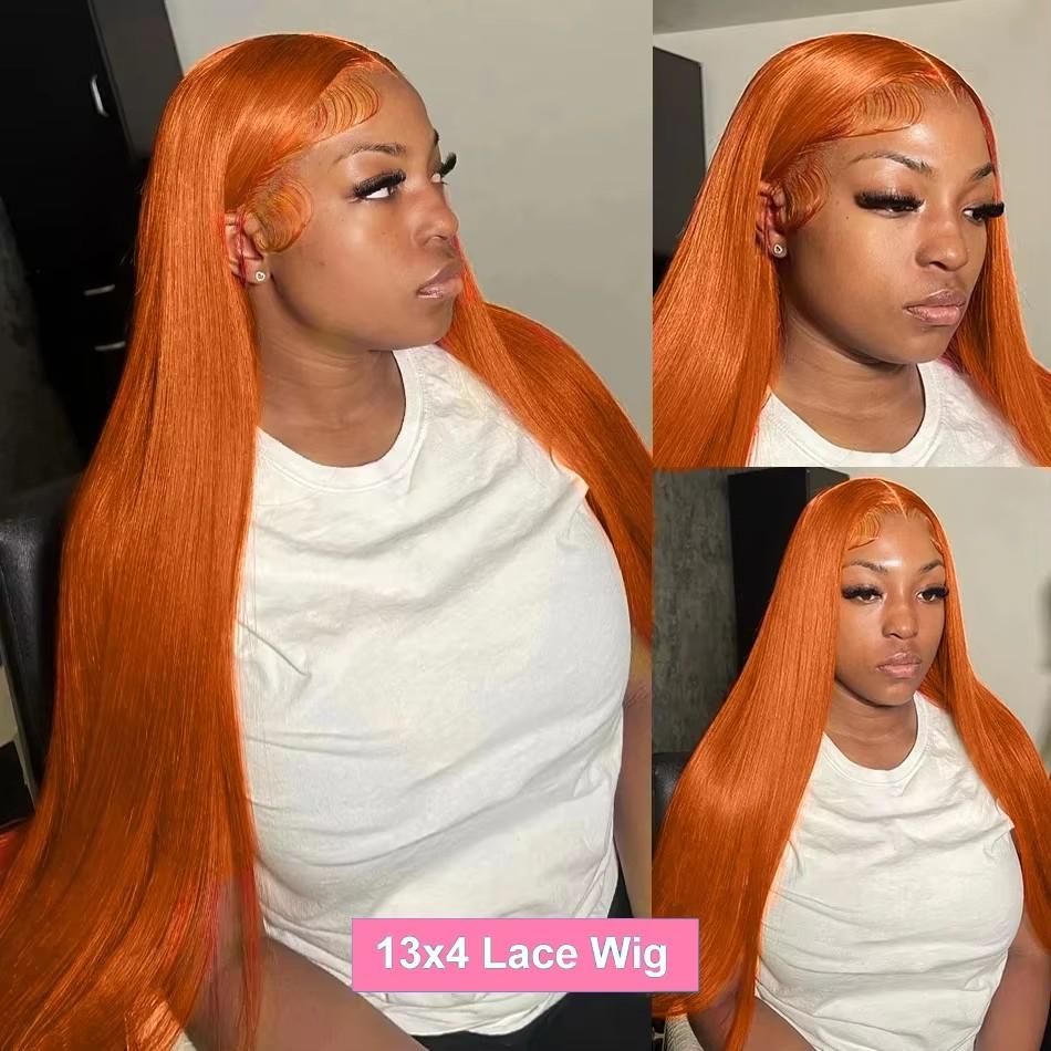 Bling Hair 30 32 Inch Ginger Straight Human Hair Wig Orange Brazilian 13x4 13x6 Hd Transparent Lace Frontal Ginger Human Hair Wigs for Women Pre Plucked 180% Density