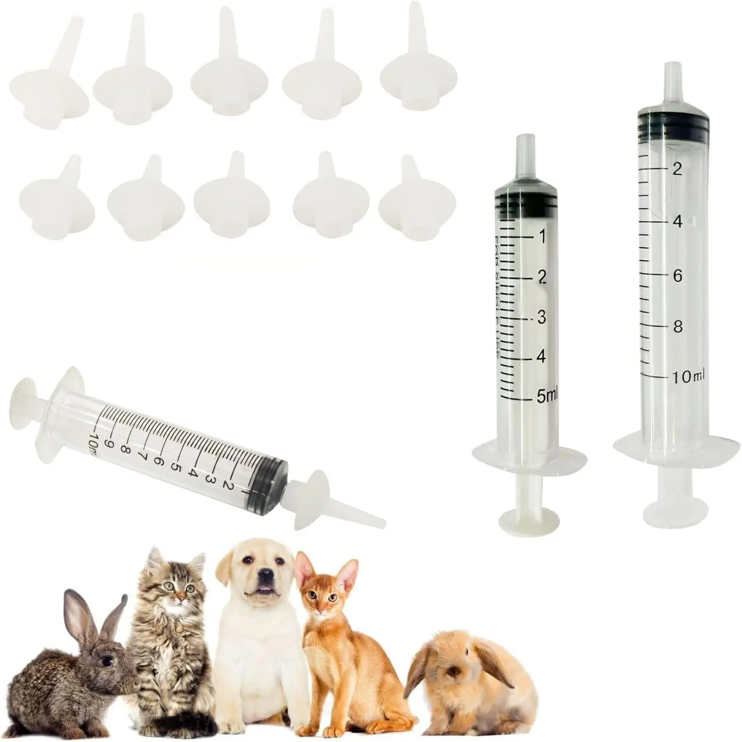 Kitten Nursing Syringe with 10pcs Silicone Nipples for Newborn Puppies, Cat, Dog,Rabbits, Squirrels, Birds,Small Animals