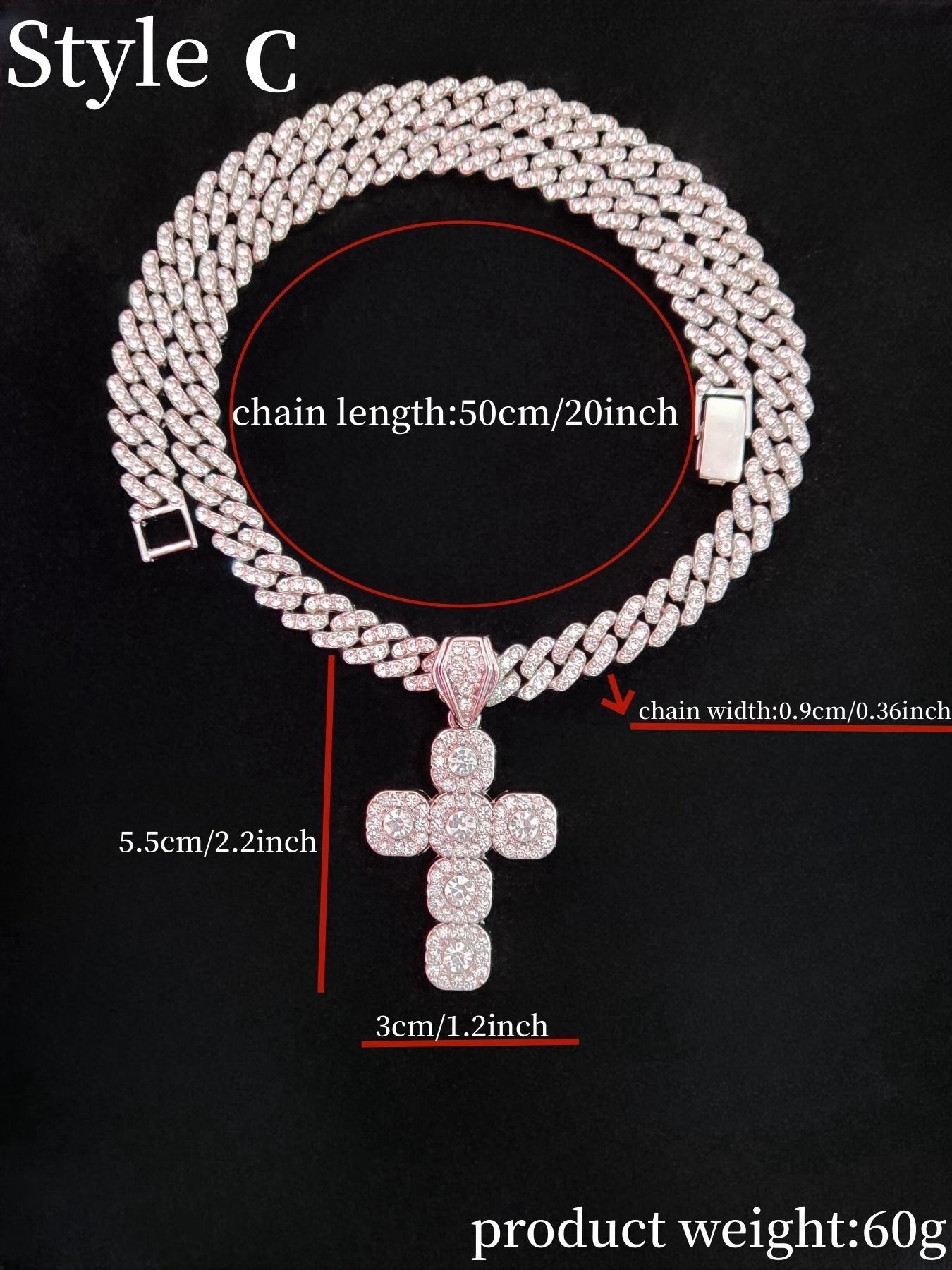 Rhinestone Cross Pendant Necklace for Men & Women, Couple Things, Necklace, Jewelry for Party, Accessories As Gift for Boyfriend & Girlfriend, Cuban Cross Necklace