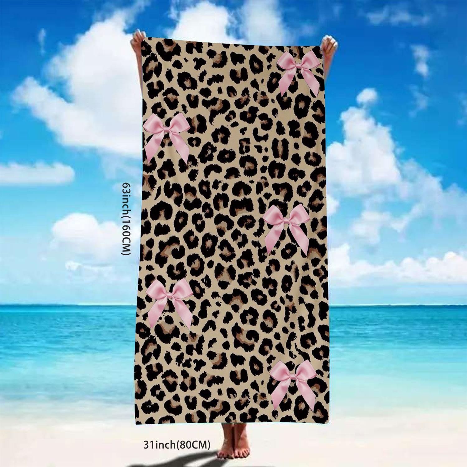 Leopard Print Bow Pattern Beach Towel, Soft Quick Drying Microfiber Towel, Strong Wrap Design for Beach and Pool Use, Soft Absorbent Towel