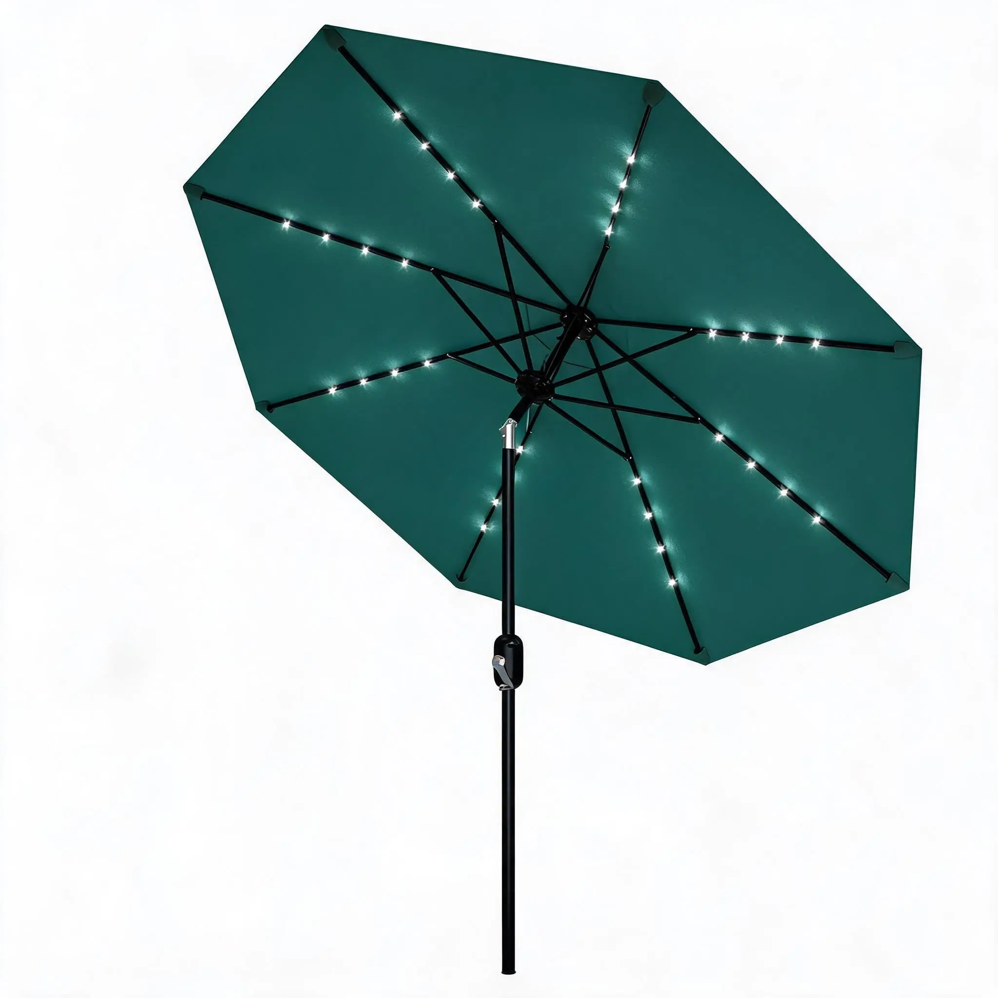 GARVEE 10 FT Patio Umbrella with Solar Lights, Outdoor Table Umbrella with 8 Durable Ribs, Tilt & Crank Mechanism, Waterproof & UV Protection for Garden, Backyard, Poolside, Light Blue