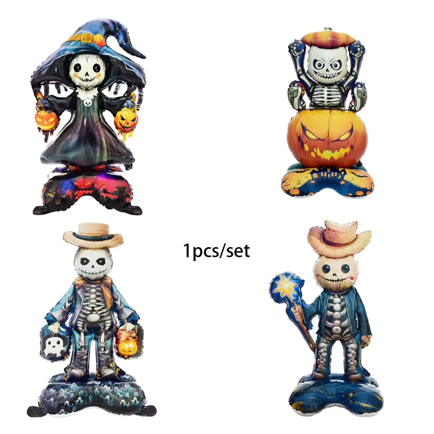 Halloween Standing Aluminum Balloons, Hay Skull Man/witch Pumpkin Lantern, Suitable for Halloween-themed parties, haunted house event decorations, Halloween window displays in stores，Outdoor Halloween Party Photo Props, for Kids and Adults